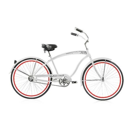 Micargi Micargi ROVER GX-M-WHI 26 in. Rover Mens GX Beach Cruiser Bicycle; White & Red Rim ROVER GX-M-WHI